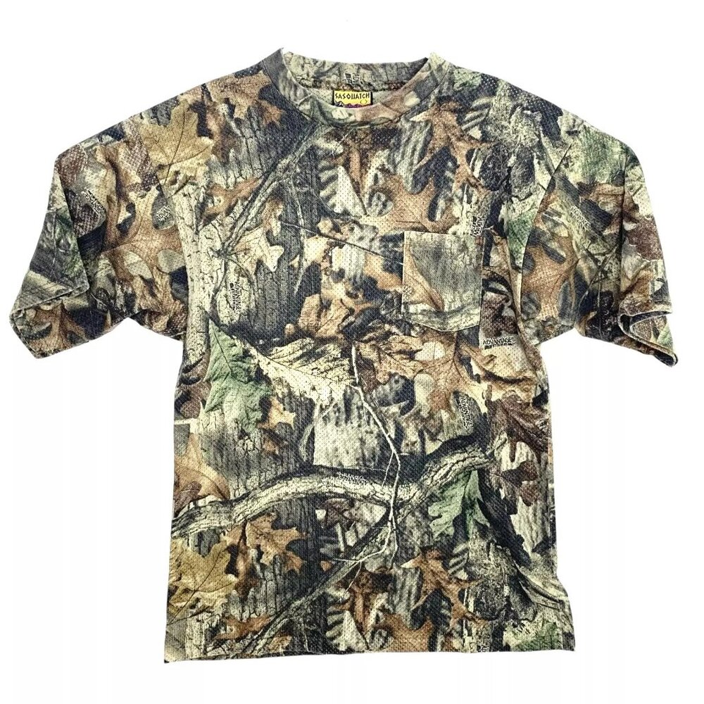 Vintage Sasquatch 90s Camo T Shirt Mens Large USA Made Short Sleeve Advantage